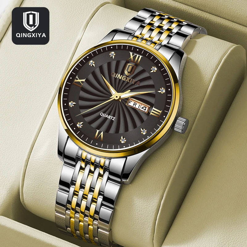 QINGXIYA Heren Horloges Topmerk Luxe Rvs Week Datum Quartz Horloge Mannen Waterdicht Lichtgevende Mode Horloge Reloj