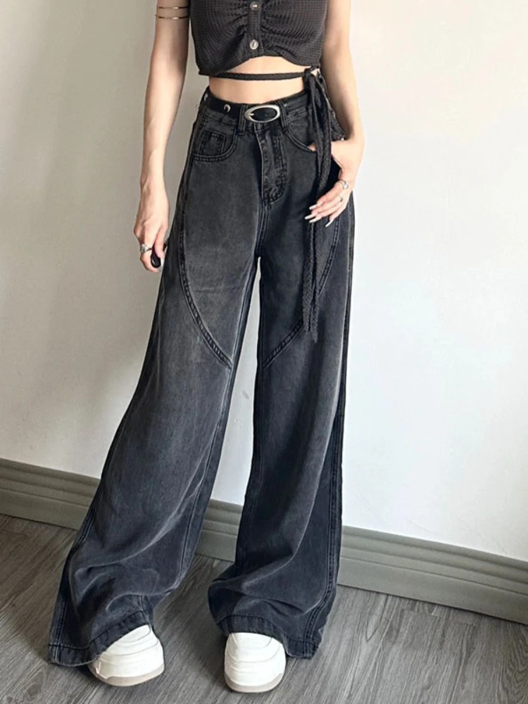 HOUZHOU Harajuku Black Baggy Jeans Women Japanese Y2K Grunge Distressed Oversize Denim Pants Kpop Hippie Korean Style Trousers