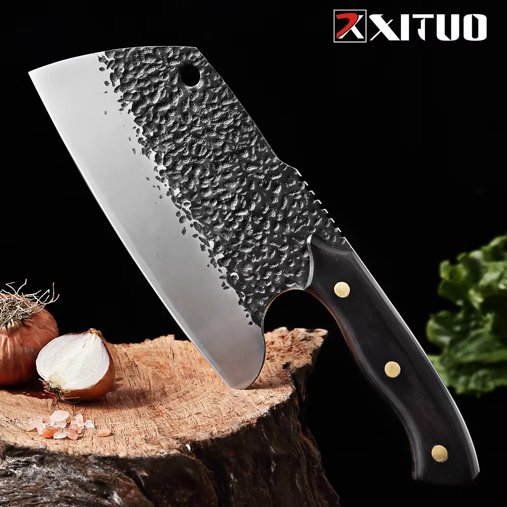 

XITUO Kitchen Knife Handmade Forging Butcher Knife 5CR15 High Carbon Steel Cooking Knife Cleaver Meat Vegetables, Slicing Knife