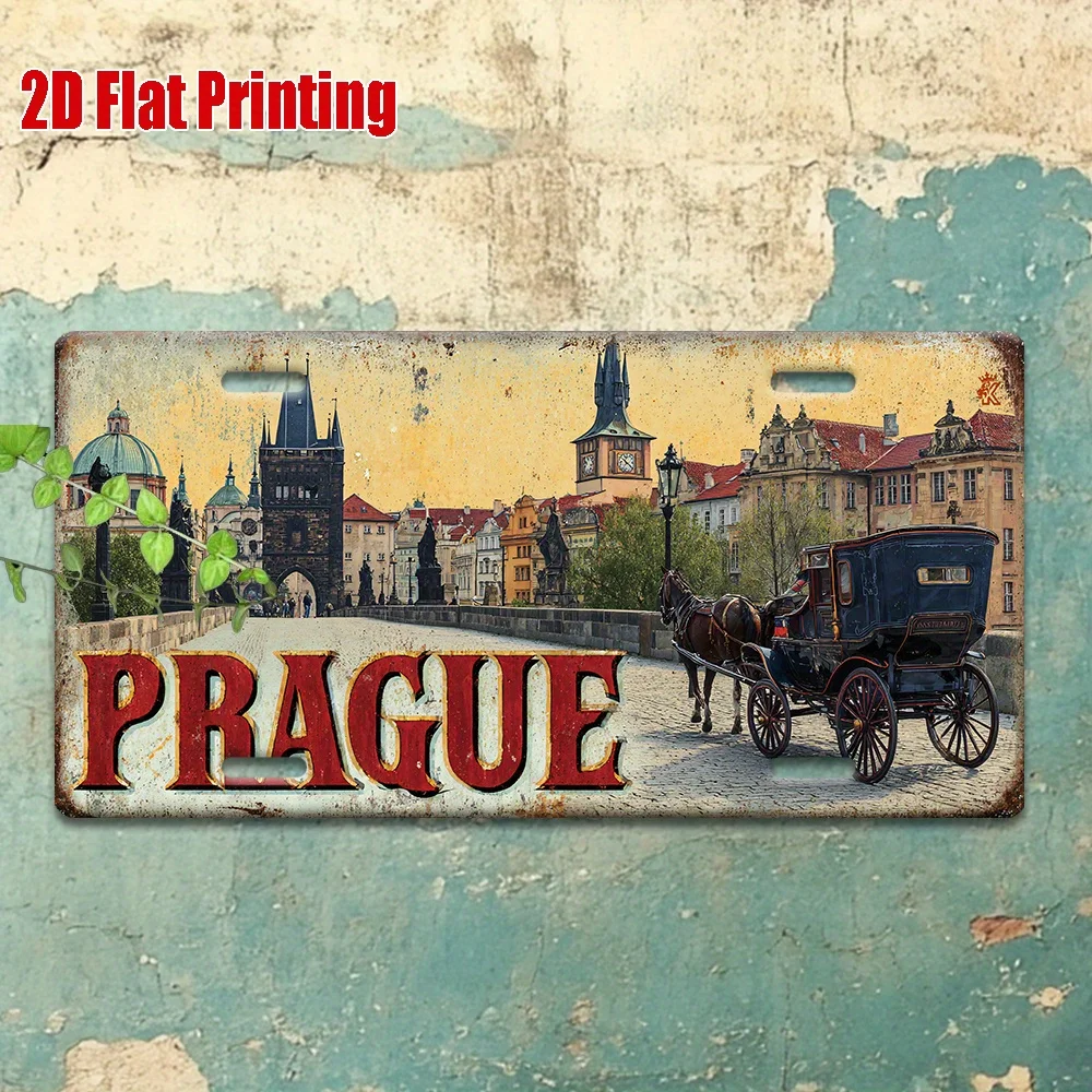 2D Flat, 2D Flat Printing, 1pc, Vintage Metal Sign, for Decorationg Only, Outdoor Wall Art (29.97cm * 14.99cm), PRAGUE Alumin