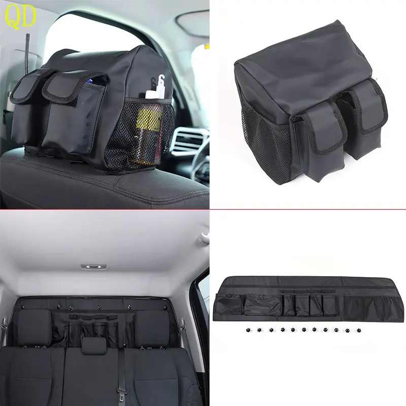 For Toyota Tundra 2022-2024 Black Car Seat Headrest Storage Bag Trunk Window Hanging Bag Organizer Car Interior Accessories 1Pcs