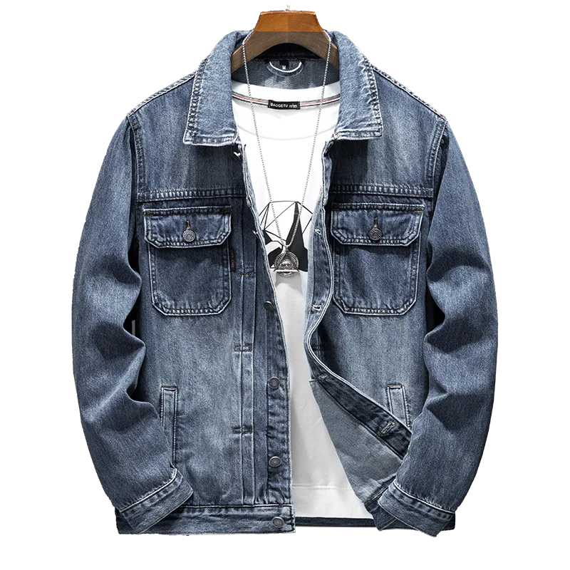 Personalized American casual denim jacket men's high street retro loose jacket oversized workwear trendy clothes korean fashion