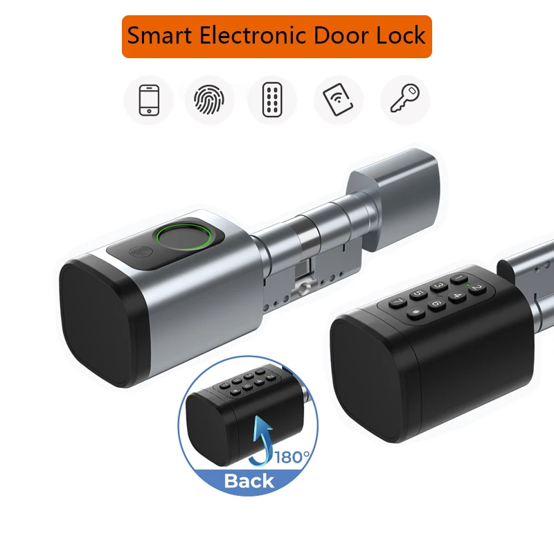 Cerradura electrónica inteligente ajustable, aplicación/contraseña/tarjeta/llave/desbloqueo de huellas dactilares, cerradura de cilindro Digital impermeable para exteriores