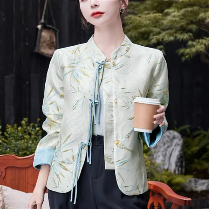 Retro Coats Women Short Jacket Top Frog Coat Chinese Style Woman Clothes Coat Thin Outwear Classic Coat Female Vintage Blazer