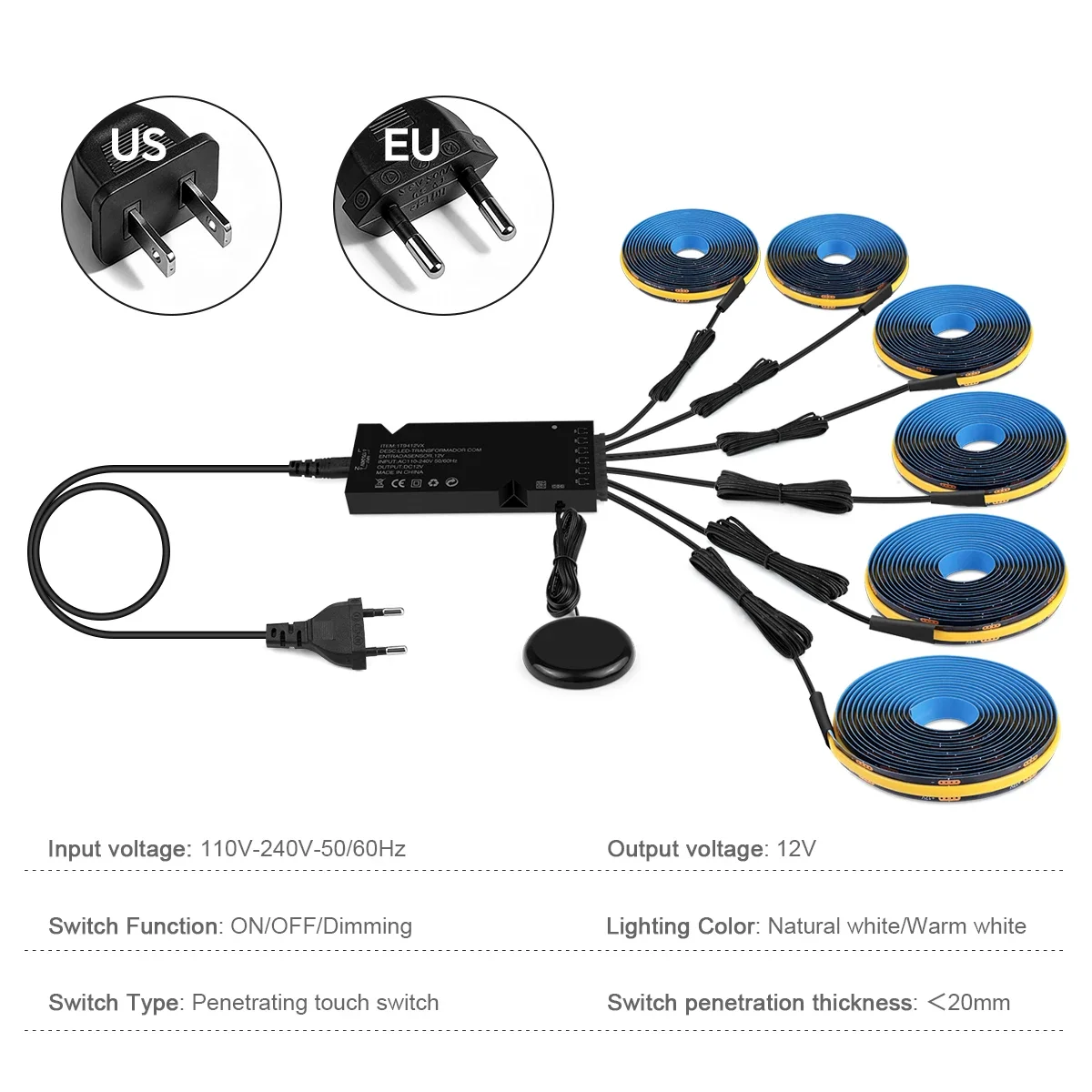 1-10 PCS Dimmable Touch Sensor LED Strip Cabinet Light Eye Protection Black PCB COB Tape for Walnut Wood Acoustic Panel Decor