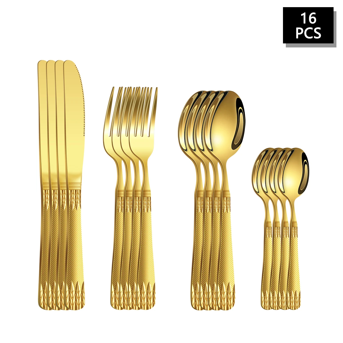 4/6/16/24pcs Stainless steel wheat ear cutlery set Gold steak knife, fork and spoon combination cutlery for family hotel party