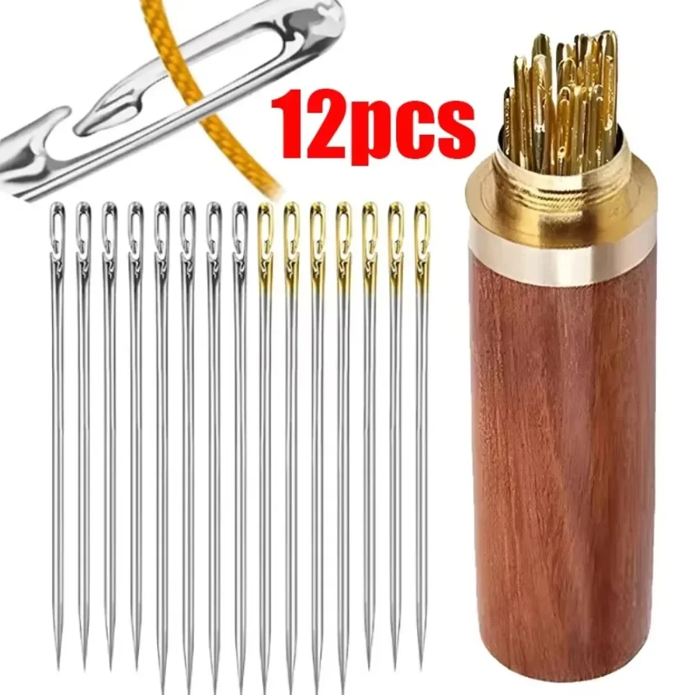 12Pcs Blind Sewing Needles Elderly Needle-side Hole Hand Household Stainless Steel Sewing Needles 3 Sizes DIY Hand Sewing Tool