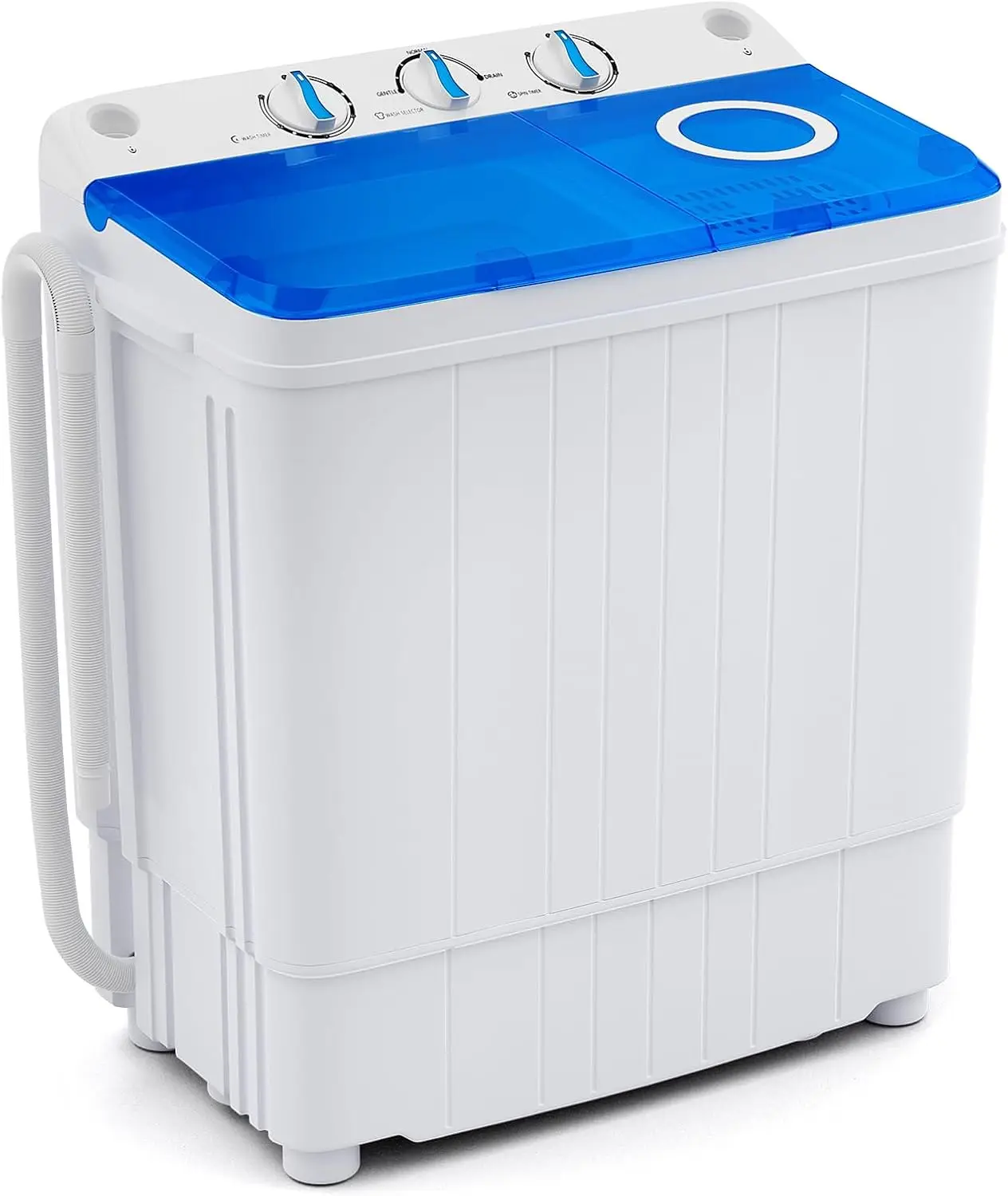 

White & Blue Twin Tub Compact Washer Spinner Combo with Pump Drain for Apartment, RV, Dorm, College, 17.6lbs Capacity