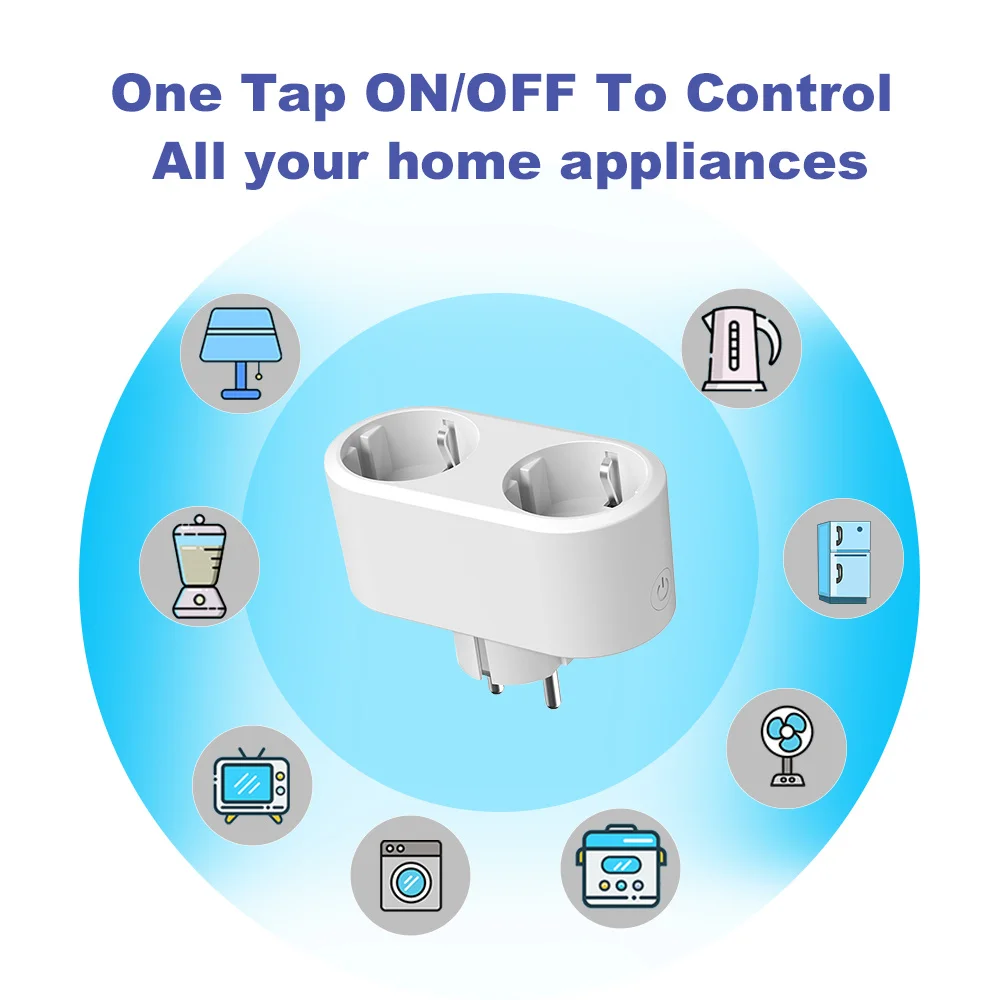 مقبس توصيل مزدوج أوروبي ذكي مع مؤقت مراقبة ، تطبيق تويا للحياة الذكية ، جهاز تحكم عن بعد ، يعمل مع أليكسيا ، جوجل المنزل ، واي فاي ، 16A ، 2 في 1