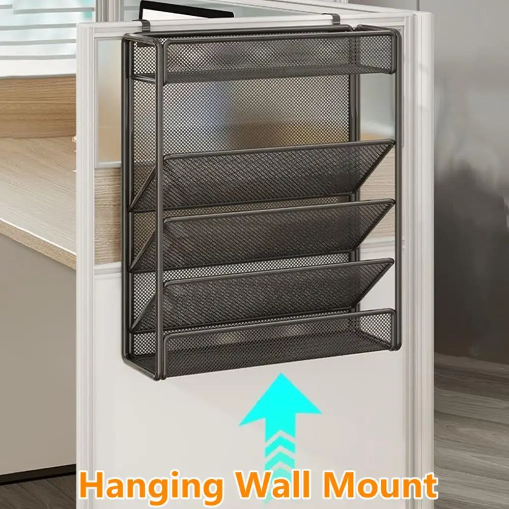 4-Tier Mesh Desk File Organizer Hanging Wall Mount Document Organization Stand Metal Desktop Vertical Folder Desktop Storager
