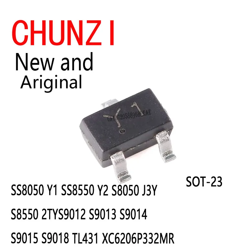100Pcs New and Original SOT-23 SS8050 Y1 SS8550 Y2 S8050 J3Y S8550 2TY S9012 S9013 S9014 S9015 S9018 TL431 XC6206P332MR