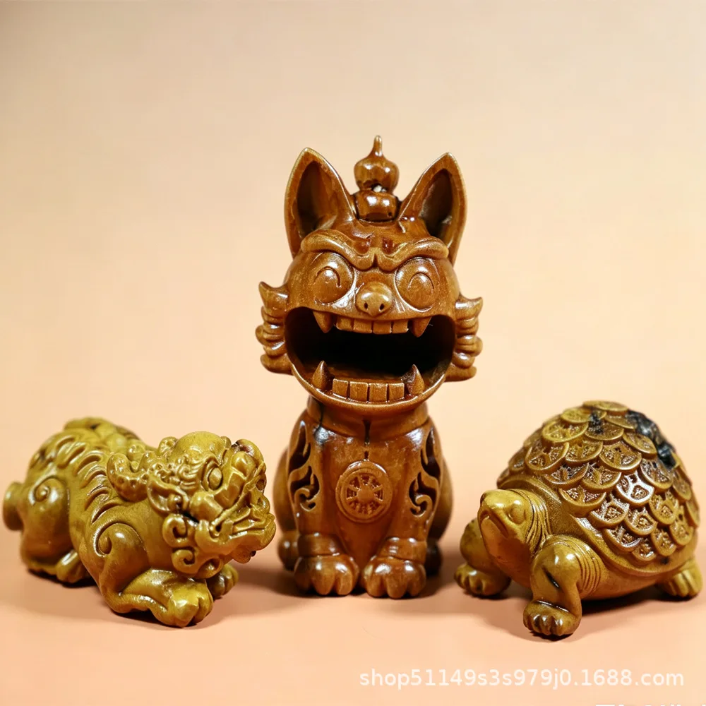 Natural Thunder‑Struck Wood Carved Wealth Attracting Figurine Wenwan Hand Piece Office Desktop Craft Decor Gift