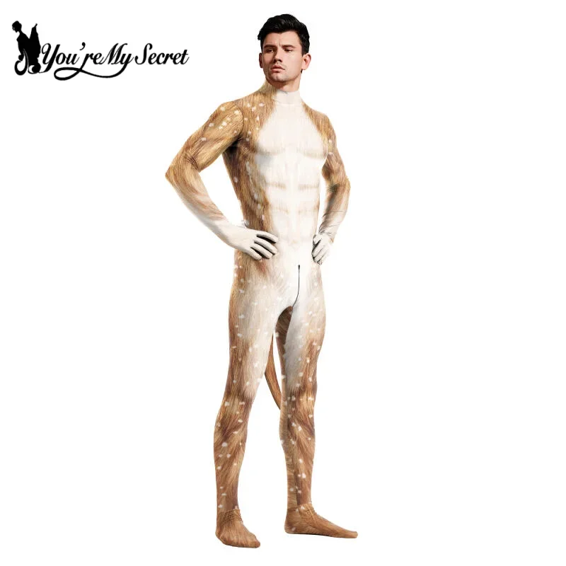 [أنت سري] الكبار الحيوان الأيائل سيكا الغزلان طباعة تأثيري أزياء مسرحية هالوين كرنفال حفلة تنكرية Zentai البدلة