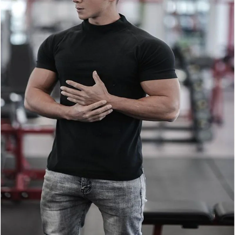 

2024 Summer New Pullovers Solid Color Half High Collar Casual Fashion Slim Short Sleeve Handsome Sweatshirts Men's T-shirt Tops