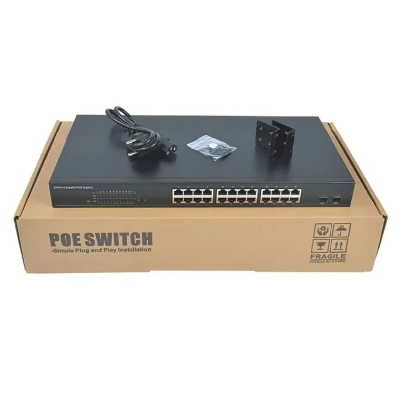 Switch POE Gigabit a 24 porte con gestione a 2 strati con 2*1000M+2*1000M SFP (combo) Uplink utilizzato per telecamera IP