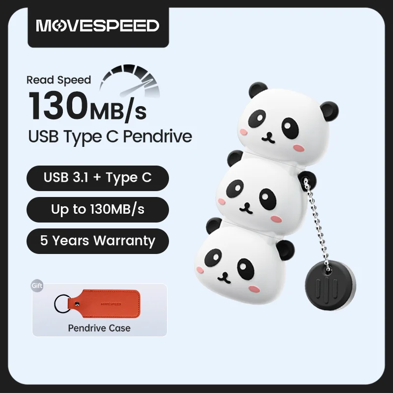 محرك فلاش USB لطيف من MOVESPEED Panda 256 جيجابايت 128 جيجابايت 64 جيجابايت USB3.1 نوع C محرك القلم USB ذاكرة بندريف آيفون 15/16 الكمبيوتر الذكي