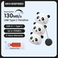 MOVESPEED Panda Cute USB Flash Drive 256GB 128GB 64GB USB3.1 Type C Pen Drive USB Memory Pendrive for iPhone 15/16 Smartphone PC