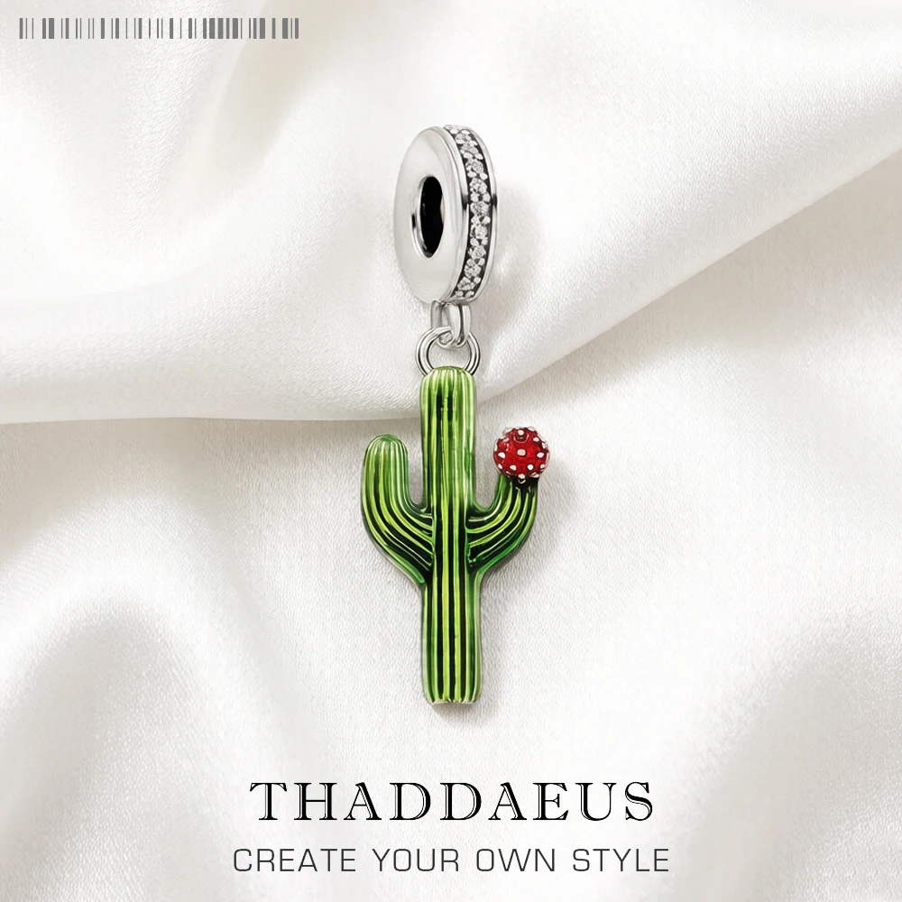 Kaktus mit Blumen-Anhänger, baumelnd, für Damen und Mädchen, trendiger Schmuck aus 925er Sterlingsilber