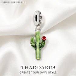 Cactus With Flower Dangle Charm Pendant For Women Girls Trendy 925 Sterling Silver Jewelry