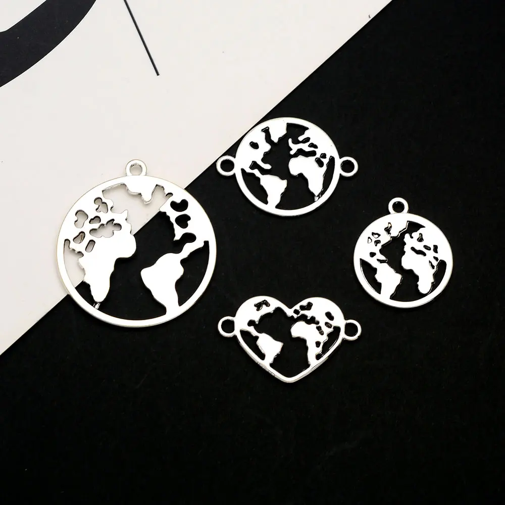 Antique Silver Plated Globe World Map Charms Africa Brazil California Pendants For Diy Jewelry Making Findings Craft Wholesale