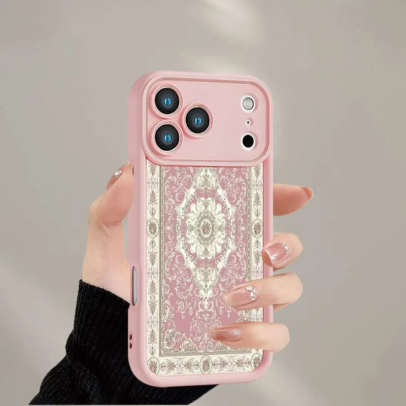 

Pink European style carpet design phone case suitable for iPhone 17 16 15 14 13 12 11 Pro/Max/Plus anti drop and shockproof