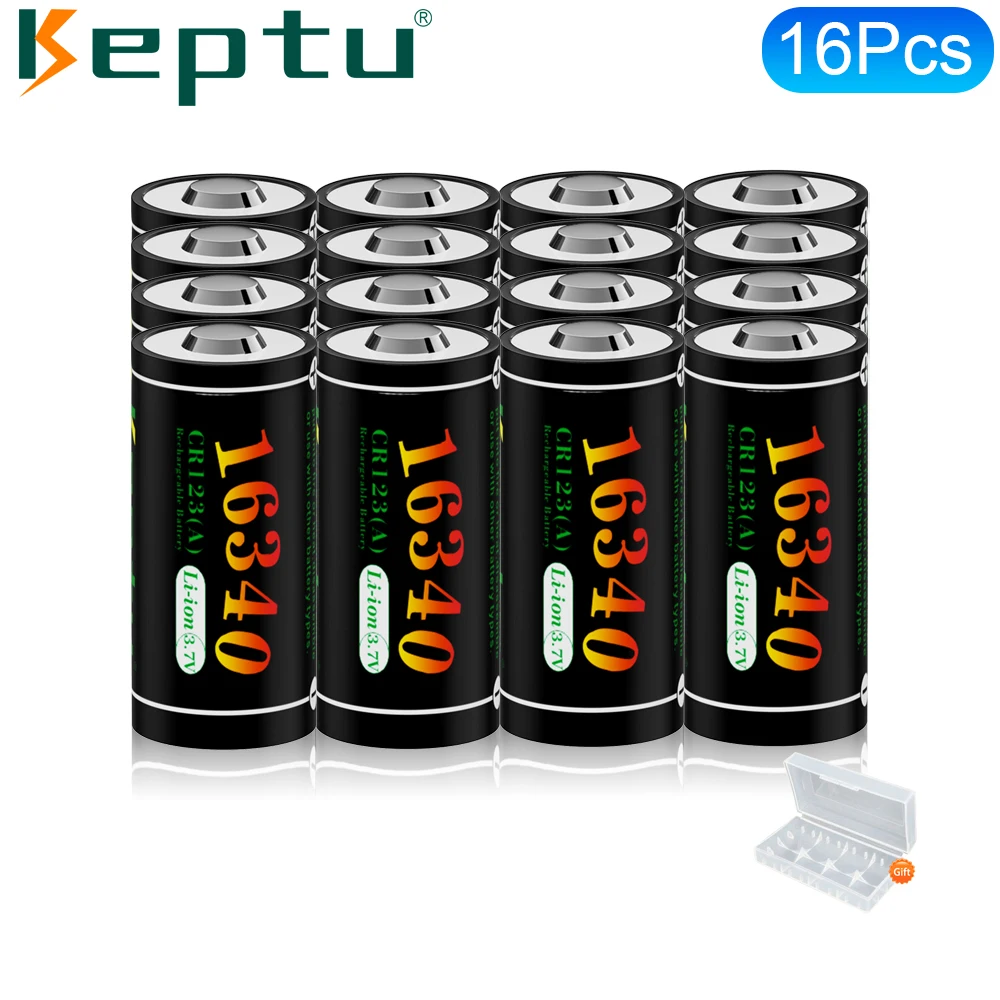 Keptu 16 pieces 700mAh 16340 3.7V Li-ion cr123a Rechargeable Battery +Gift Strong Battery Box