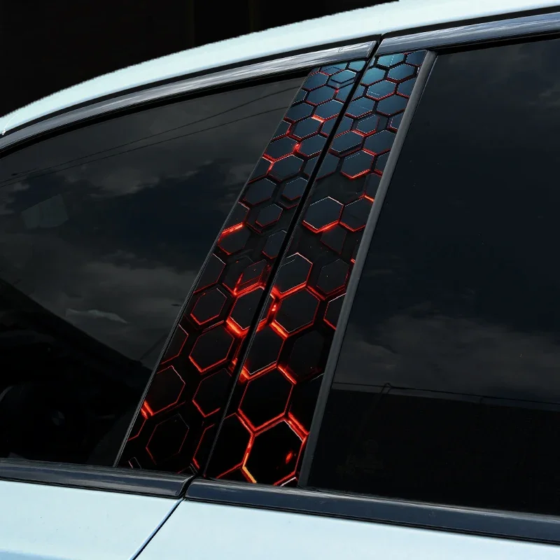 

1PC/2PCS Honeycomb Car Stickers Auto B Pillar Waterproof Decal DIY Car Door Post Decal Cover Scratches Car Exterior Accessories