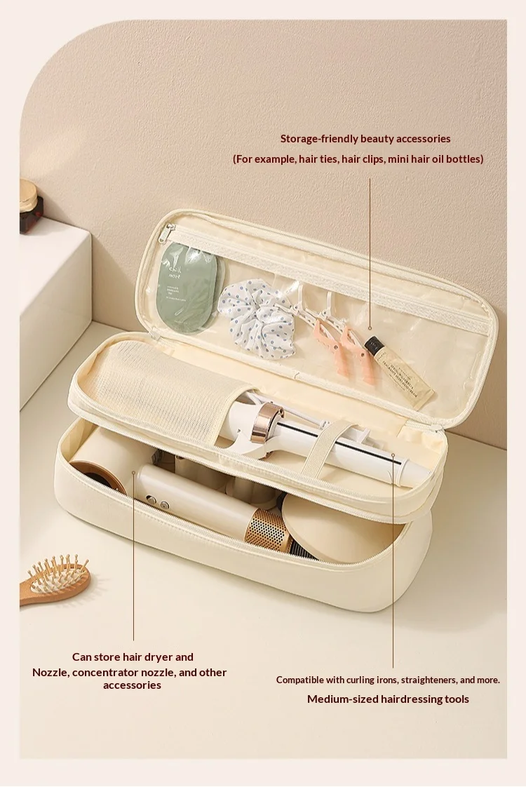 1 Stück tragbare Aufbewahrungstasche für Haartrockner, doppellagige, wasserdichte Reisetasche für Kosmetikartikel, Organizer für Lockenstäbe, Reise-Organizer. – Detail 4