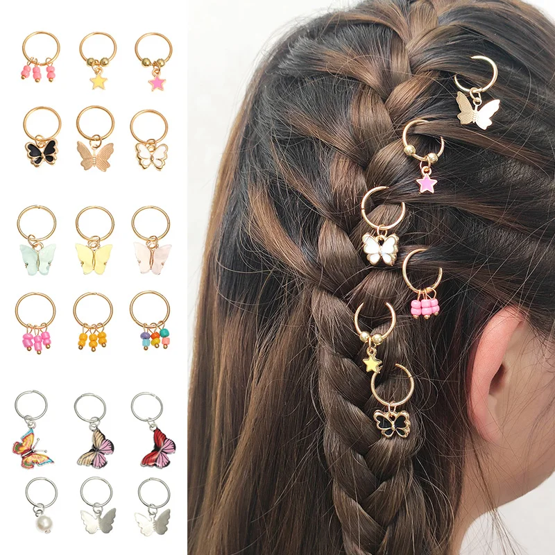 

6Pcs New Fashion Butterfly Star Pendant Hair Clip for Women Girls Trendy Metal Hair Rings for Braid Headdress Hair Accessories