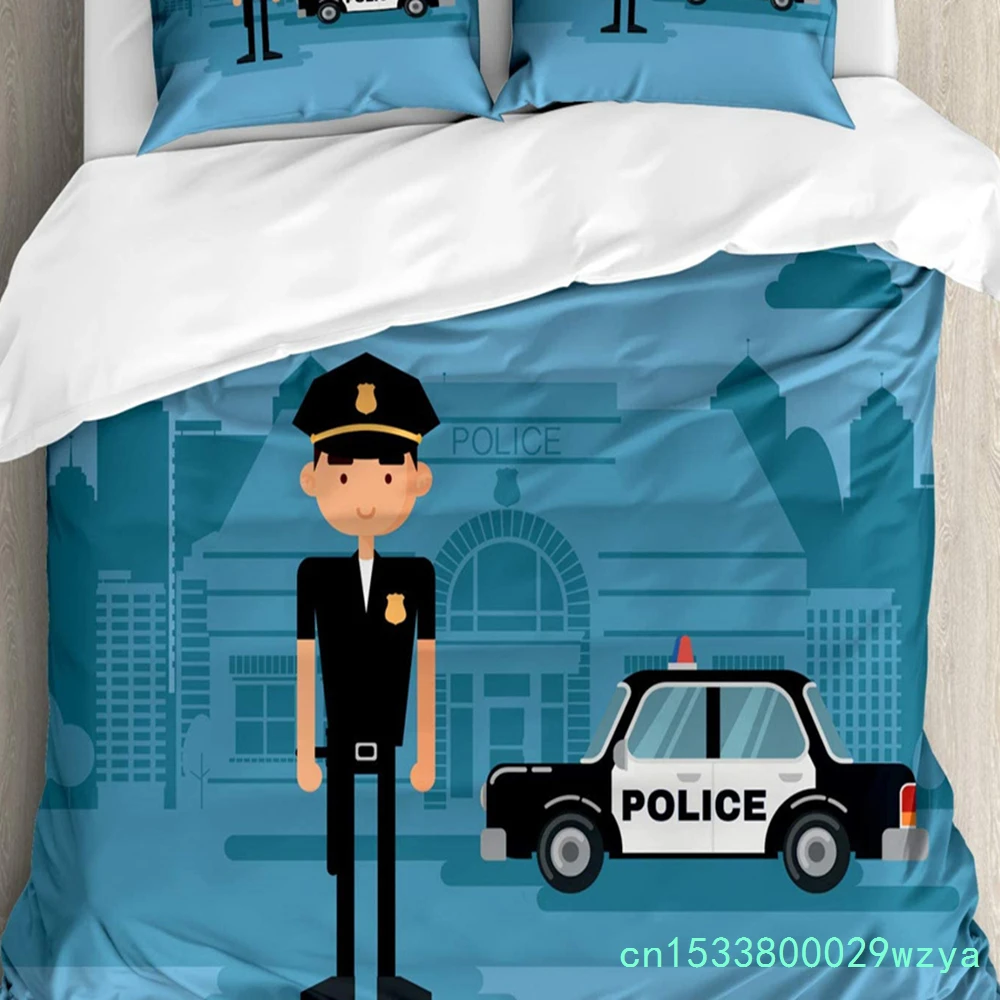 Police And Car 3Pcs Bedding Sets 3D Digital Printing Custom Quilt Duvet Cover Set Home Queen King Quilt Pillowcase