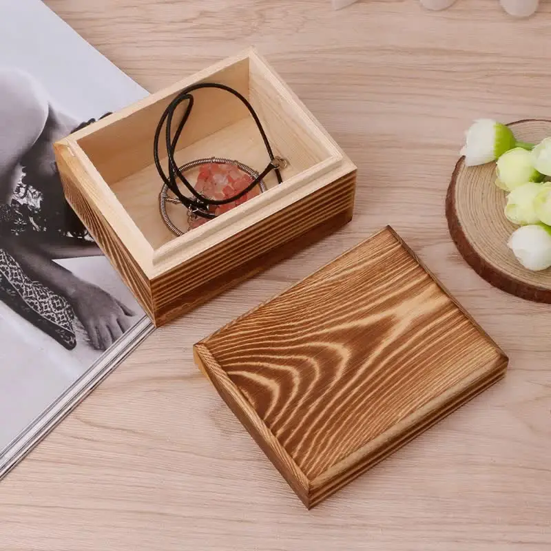 손으로 만든 나무 상자 뚜껑 스토리지 케이스 공예 Sundries 주최자 2 크기 B03E