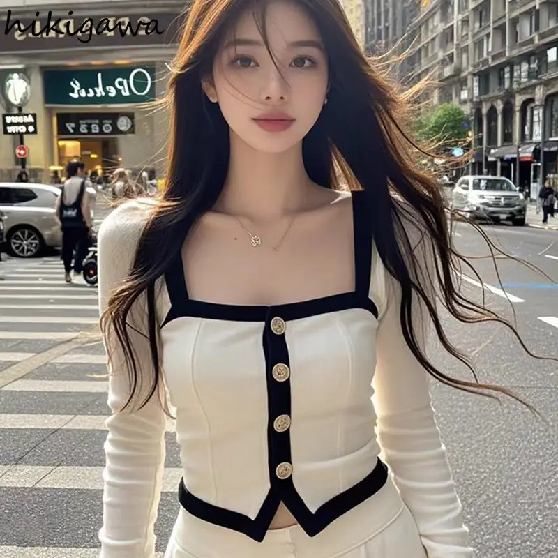 

Single-breasted Tunic Sweet Tshirt Women Square Collar Tunic Crop Tops 2025 Ropa Mujer Chic Summer Sexy T-shirt Korean Camisetas