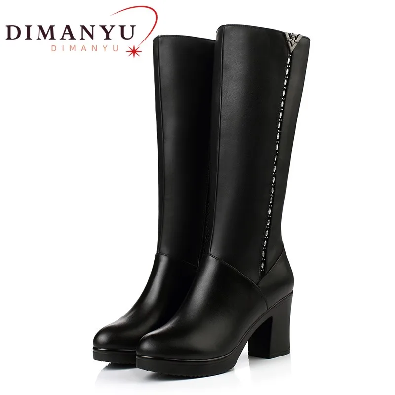 

DIMANYU Winter Shoes Boots Women 2024 New Genuine Leather High-heel Women Long Boots Wool Warm Snow Boots Lady Fashion