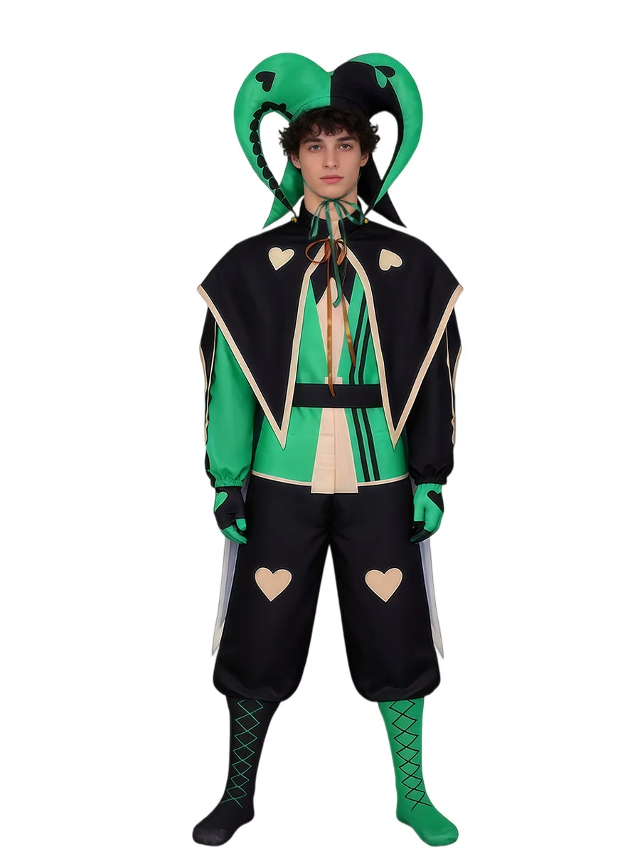

Weird Circus Halloween Costume anime Cosplay Clown Costume black green suit