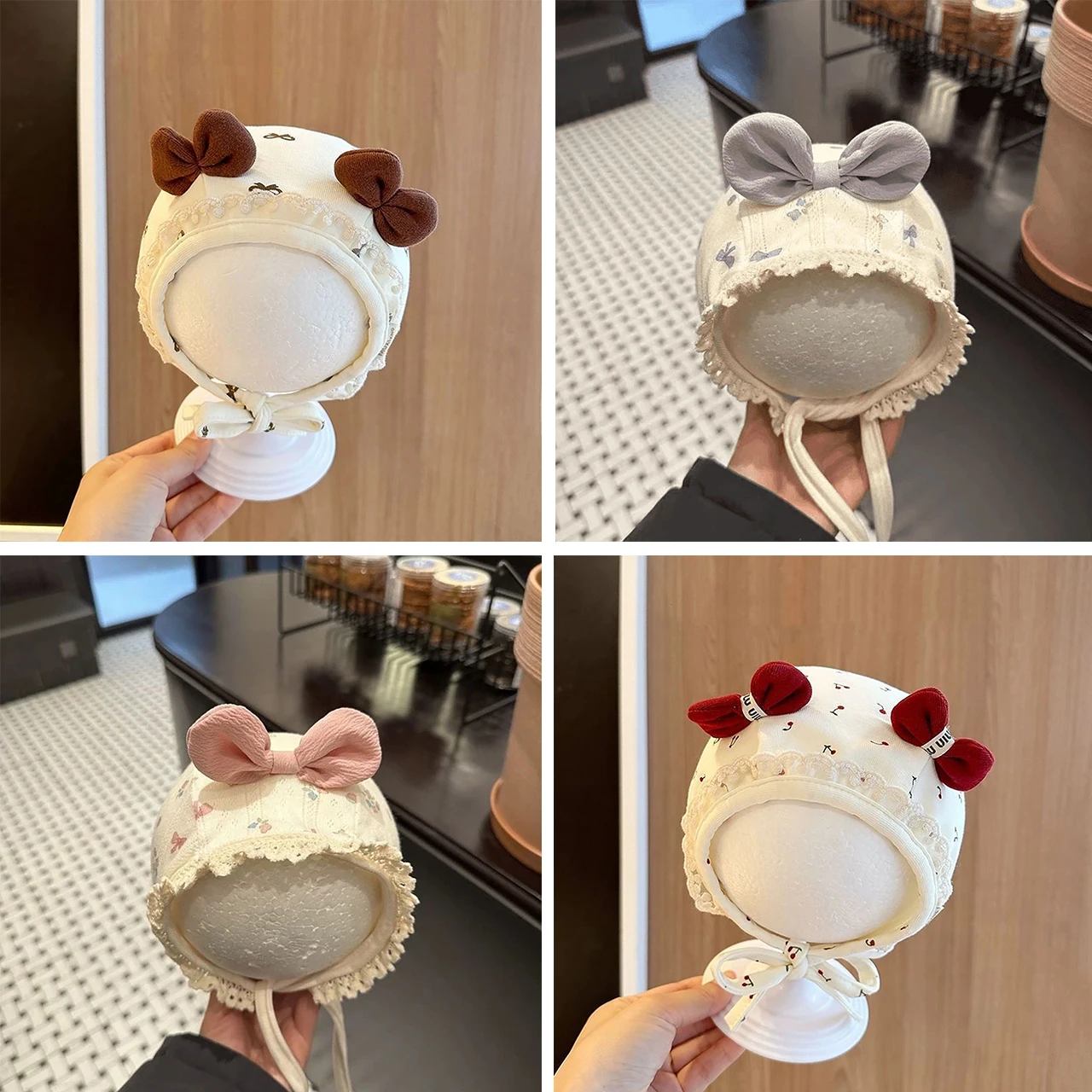 

Cute Bowknot Baby Girl Hat Autumn Warm Cotton Ear Protection Cap Kids Boy Cartoon Earflap Hats Ear-protecting and Windproof