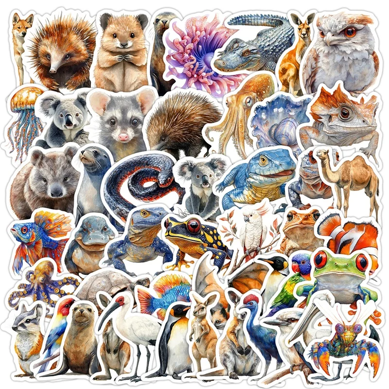 

10/30/50PCS Kawaii Australian Animals Sticky PVC Sticker Aesthetic Decoration Scrapbooking DIY Hand Accounting Supplies