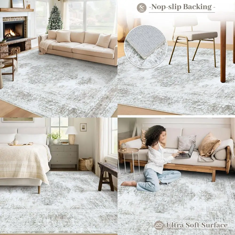 

6x9 Vintage-Style Distressed Medallion Area Rug for Living Room, Machine Washable, Non-Slip, Soft Low Pile, Suitable for Indoor