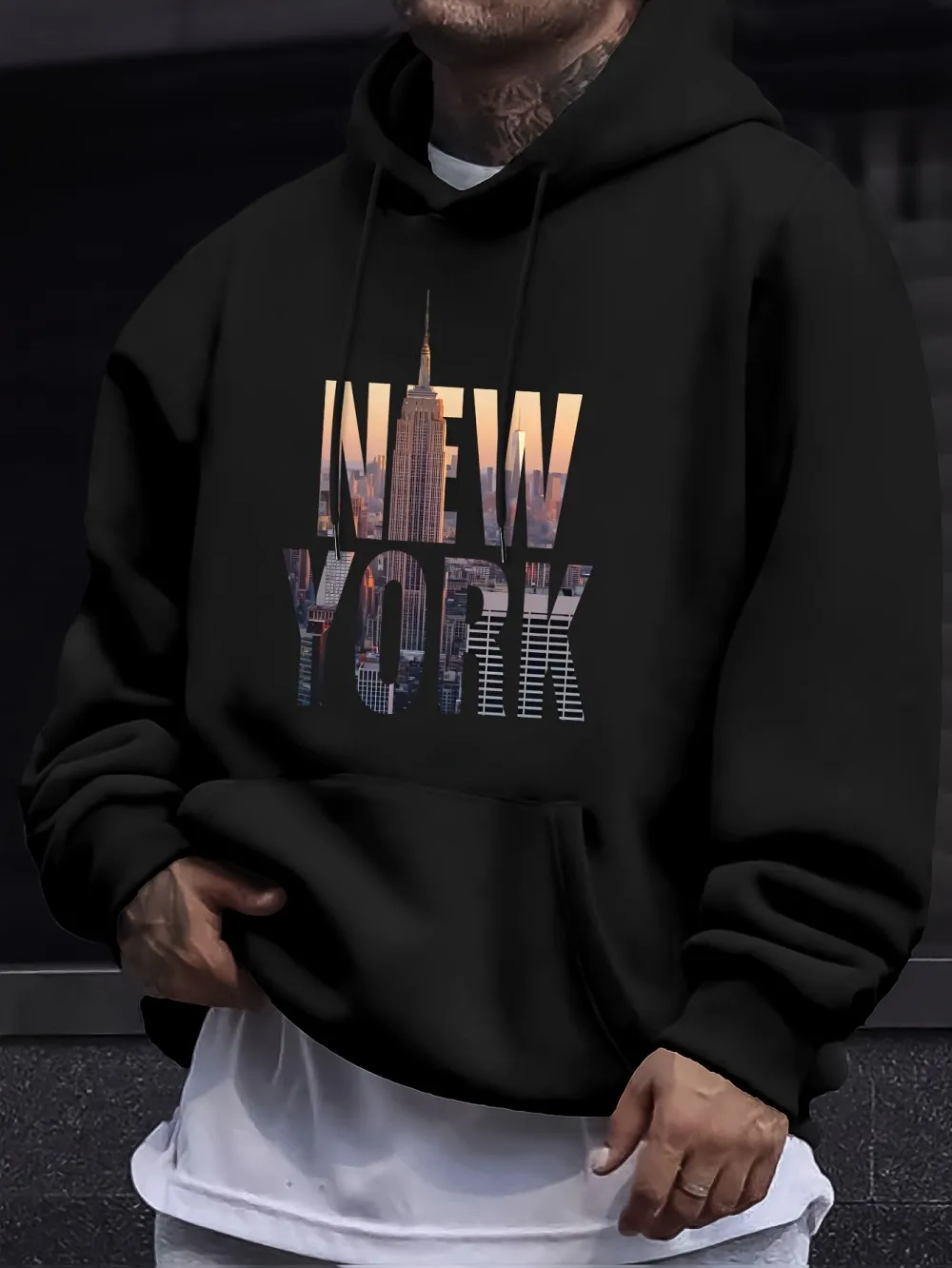 European and American men's new autumn New York letter print micro elastic comfortable hooded sweatshirt outdoor casual top