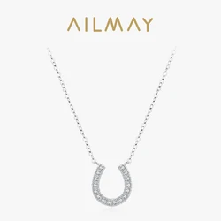 Ailmay 925 Sterling Silver Charm U-Shaped Dazzling AAAAA CZ Pendant Necklace For Women Girls Valentine's Day Gifts Fine Jewelry
