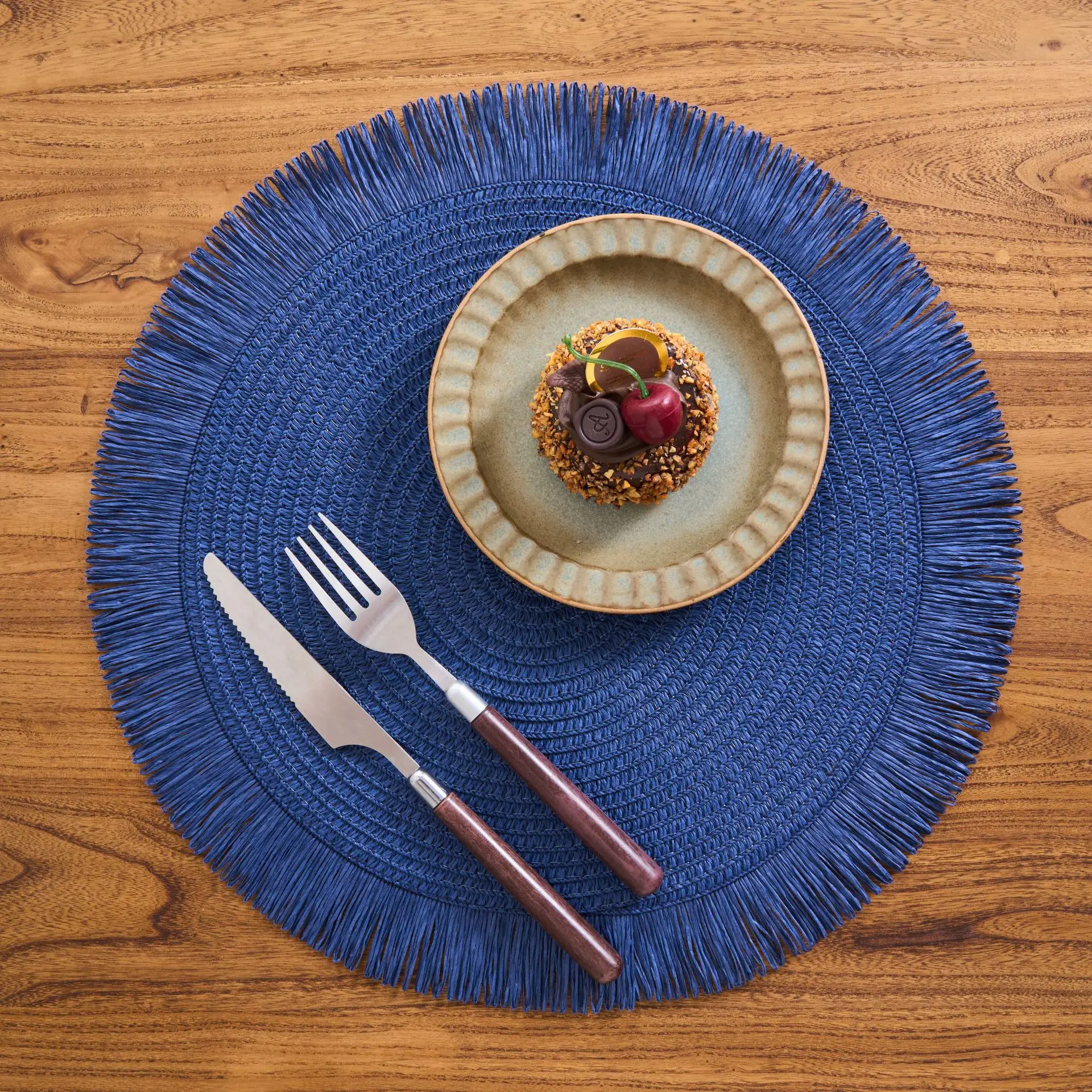Factory Wholesale Nordic Style Round Braided Woven Placemats Table Mats Set Individual Para Comedor Place Mats