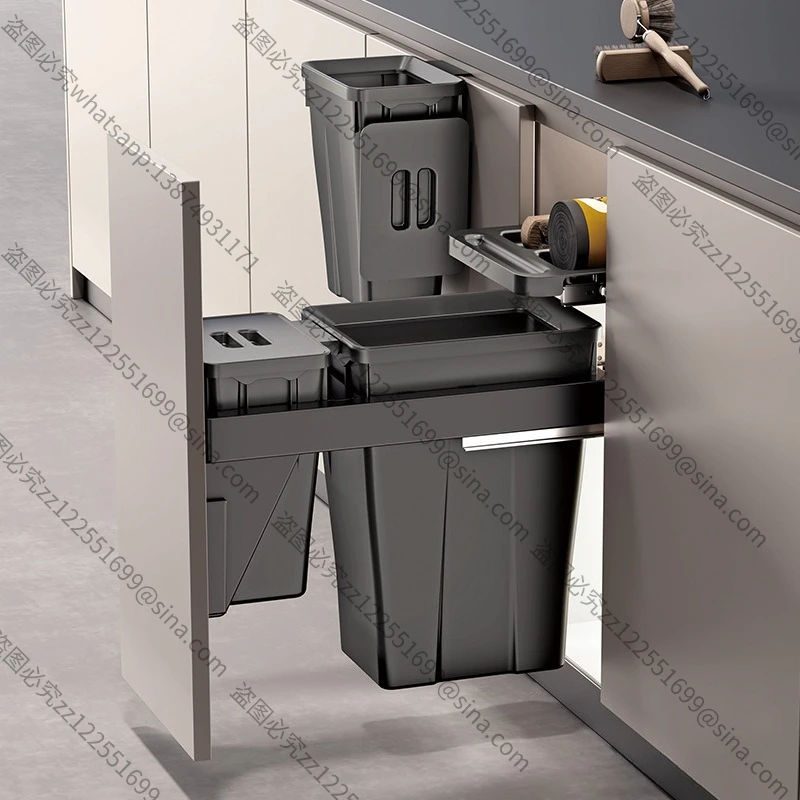 Suitable for Kitchen Cabinet Built-in Trash Can, Recessed Double Compartment Bin with Lid