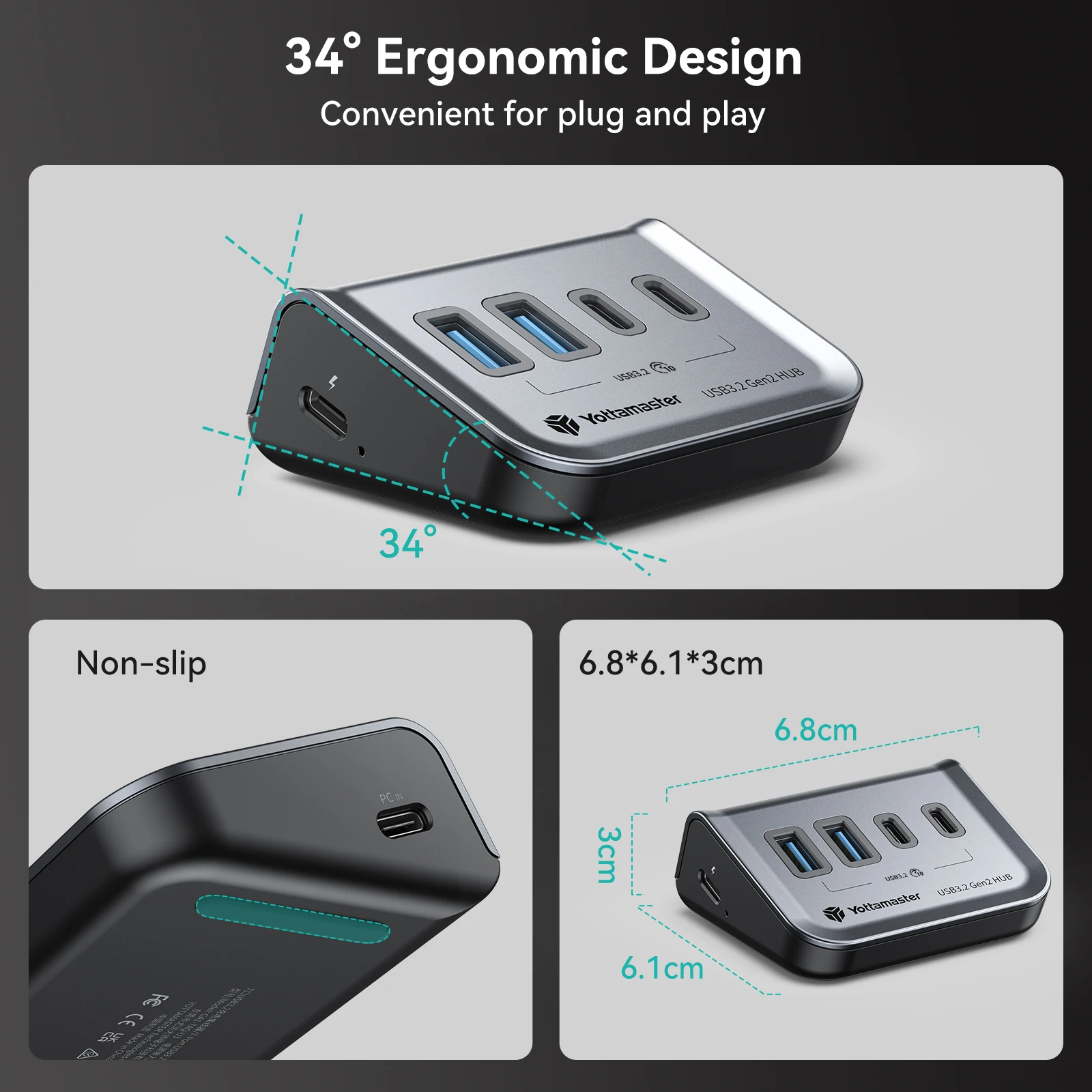 Yottamaster estación de acoplamiento con 4 puertos USB Hub, adaptador a USB 3,2 Gen2 tipo-c con 10Gbps, 4KHDMI, ranura para lector, concentrador de portabilidad de escritorio