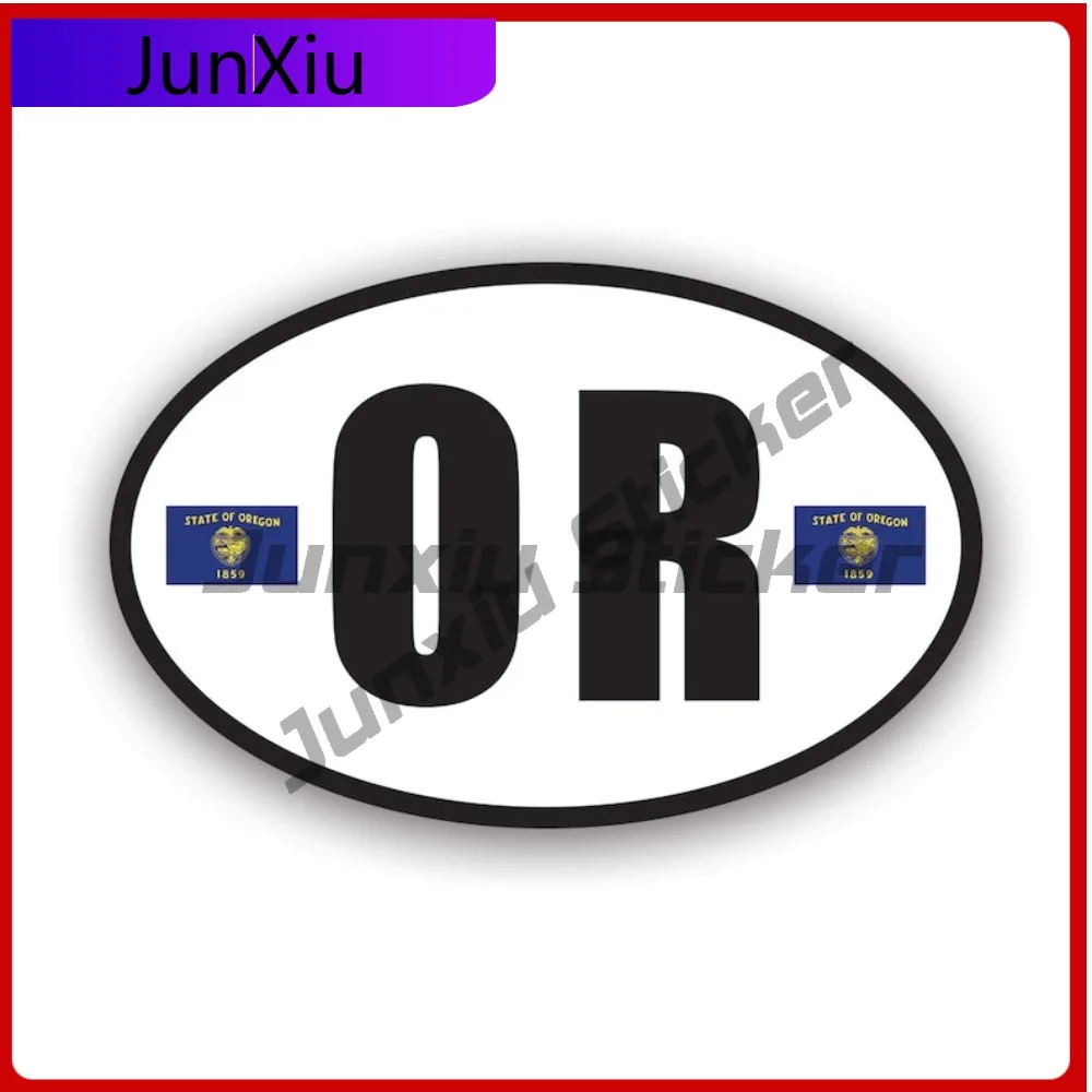 

Oregon Flag Oval Waterproof Weather Resistant Cartoon For Laptop Car Window Rear Windshield Removable No Residue Decor Sun