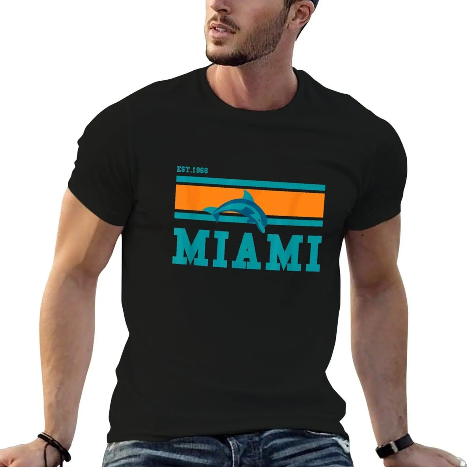 

Miami Sports Team Est.1966 Athletic Novelty Dolphin T-Shirt t shirt for man t shirt men 100% cotton luxury brand T-Shirt