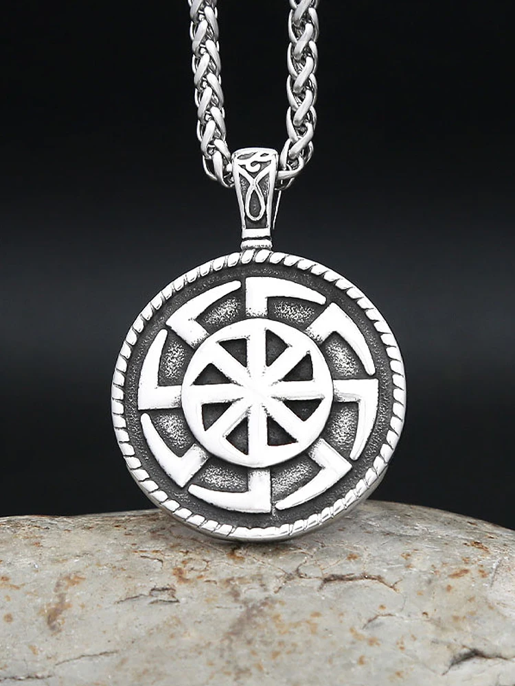 Colliers Vintage en acier inoxydable pour hommes et femmes, pendentif symbole Kolovrat slave nordique, amulette ethnique classique, bijoux, vente en gros