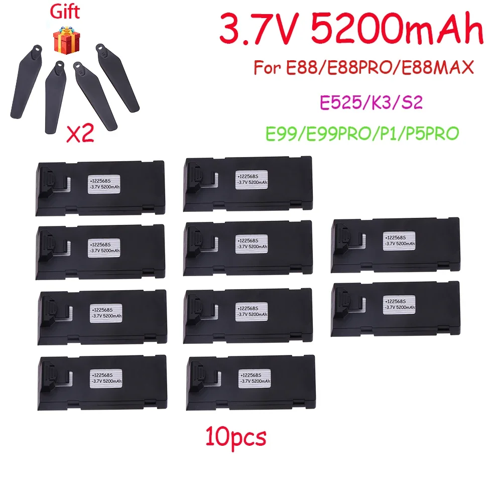 3,7 V 5200 mAh Wiederaufladbare Li-Ion Batterie Für RC Drone E88 E88PRO E99 P1 K3 P10 A13 S98 E525 RC quadcopter Teile Batterie 1-10 stücke