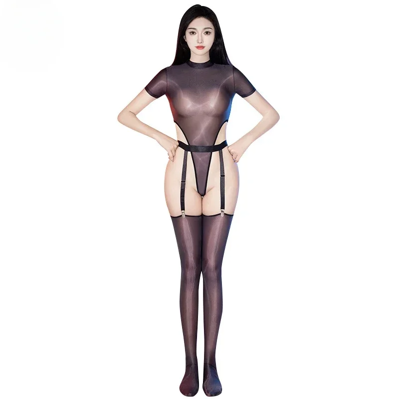المرأة مثير ارتداءها النفط لامعة عالية سبليت الجوارب حريري أورورا ملهى ليلي ملابس شفافة رقيقة جدا شير ملابس النادي الليلي #5
