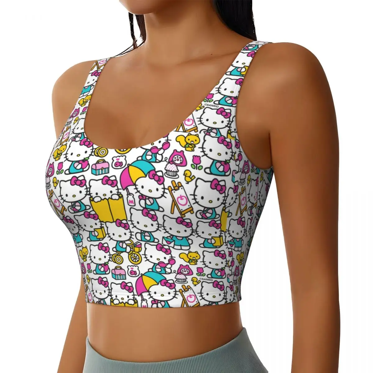 Custom Hello Kitty Cartoon High Impact Sports Bras Women's Seamless Workout Yoga Crop Tank Tops