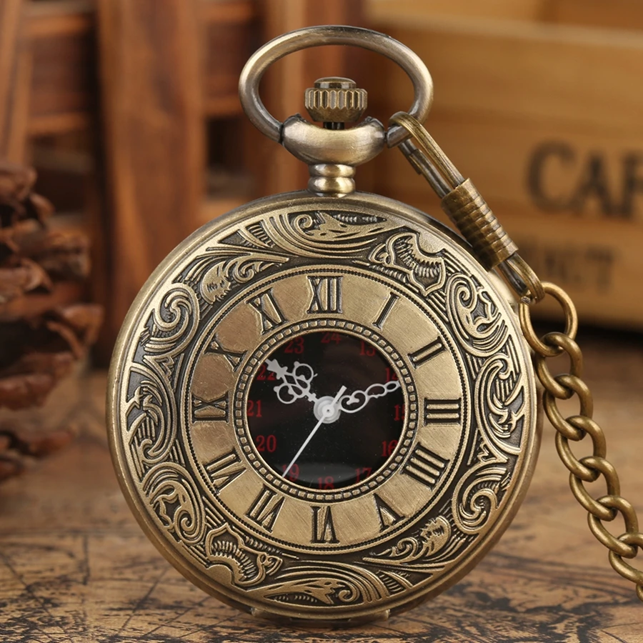 8 Types Antique Retro Roman Numerals Display Quartz Pocket Watch Necklace Pendant Clock Christmas Xmas Best Gifts for Men Women