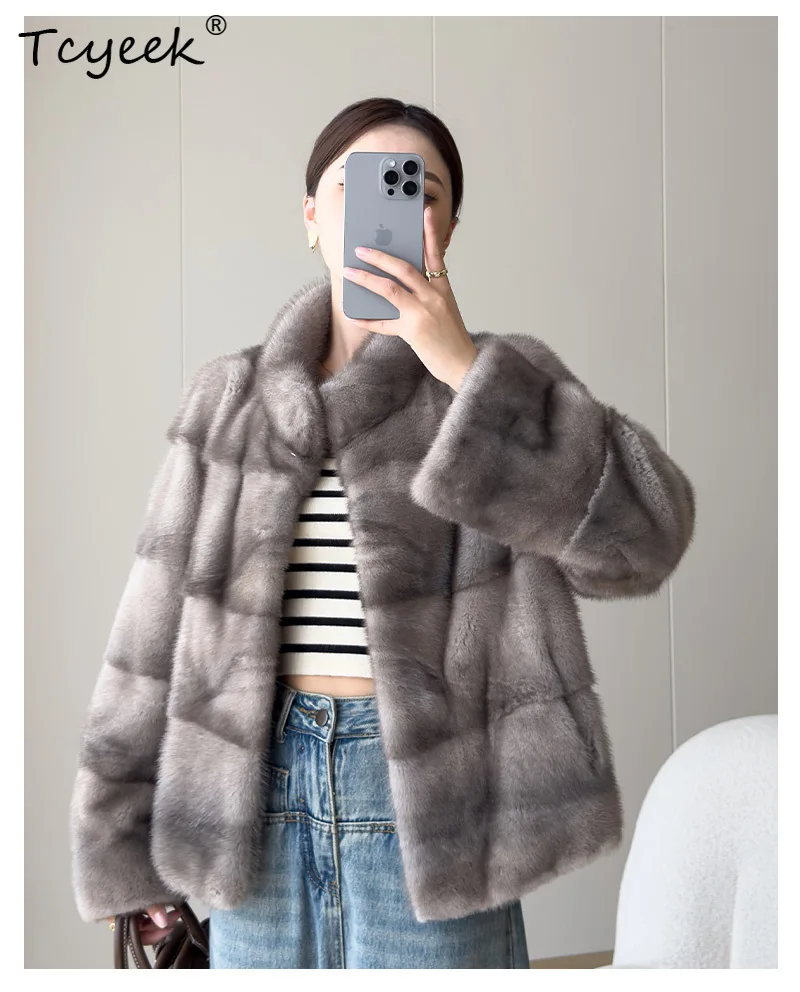 Tcyeek معطف الفرو الحقيقي الطبيعي للنساء 2025 معاطف فرو المنك الكامل جواكت شتوية دافئة ملابس فاخرة أنثى نمط جديد شوبانا Жеenca #4